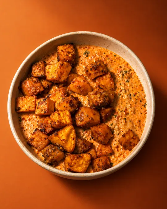 Bol de Butter Chicken : patate douce rôtie sur sauce butter chicken